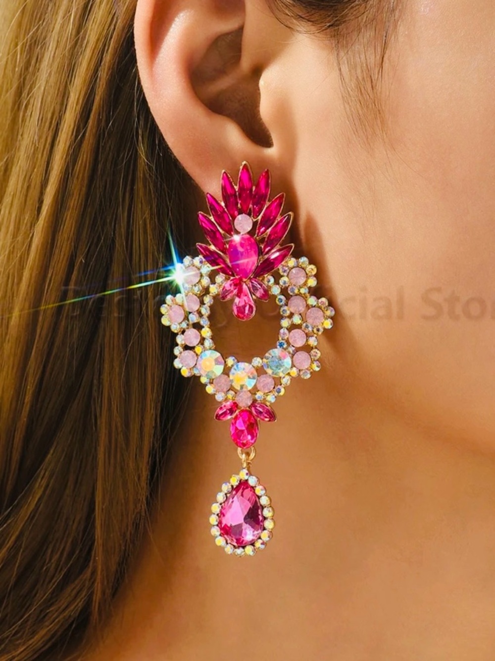 eye candy Hot Pink Earrings Crystal Teardrop Chandelier Earrings